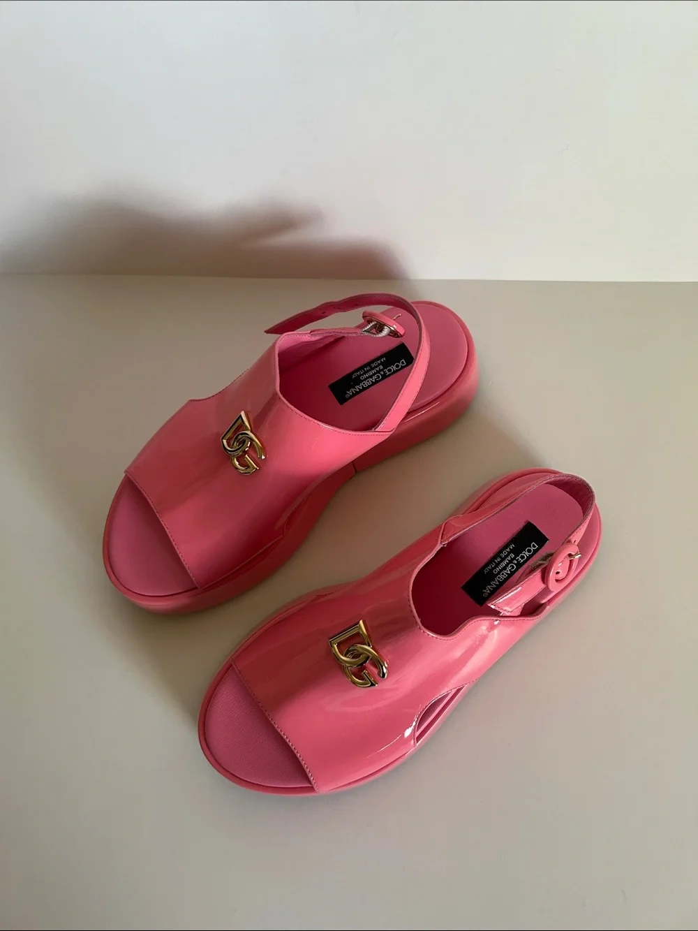 Dolce & Gabbana Hot Pink Patent DG Logo Platform Sandals